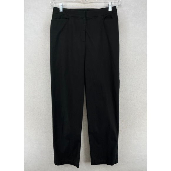 EILEEN FISHER Pants Small Stretch Cotton Twill Straight Side Elastic Waist Black - Picture 1 of 15